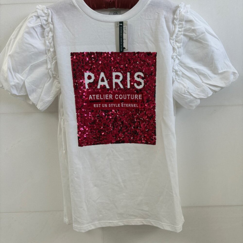 NWT River Island Girls Paris Sequin Puff Sleeve Top 13/14Y